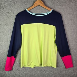 Lands End Rash Guard Neon Yellow Navy Pink 12-14 Colorblock Swim Coastal